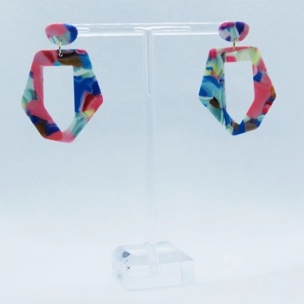 Urban Outfitters Pastel Marble Geometric Chunky Earrings - Picture 3 of 4